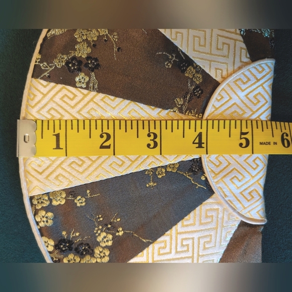 Yellow & green clutch fan shaped floral & geometric pattern, measurement in pics - Picture 5 of 5